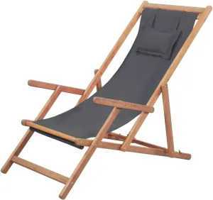 Patio Chairs, Folding Beach Chair Fabric and Wooden Frame Gray