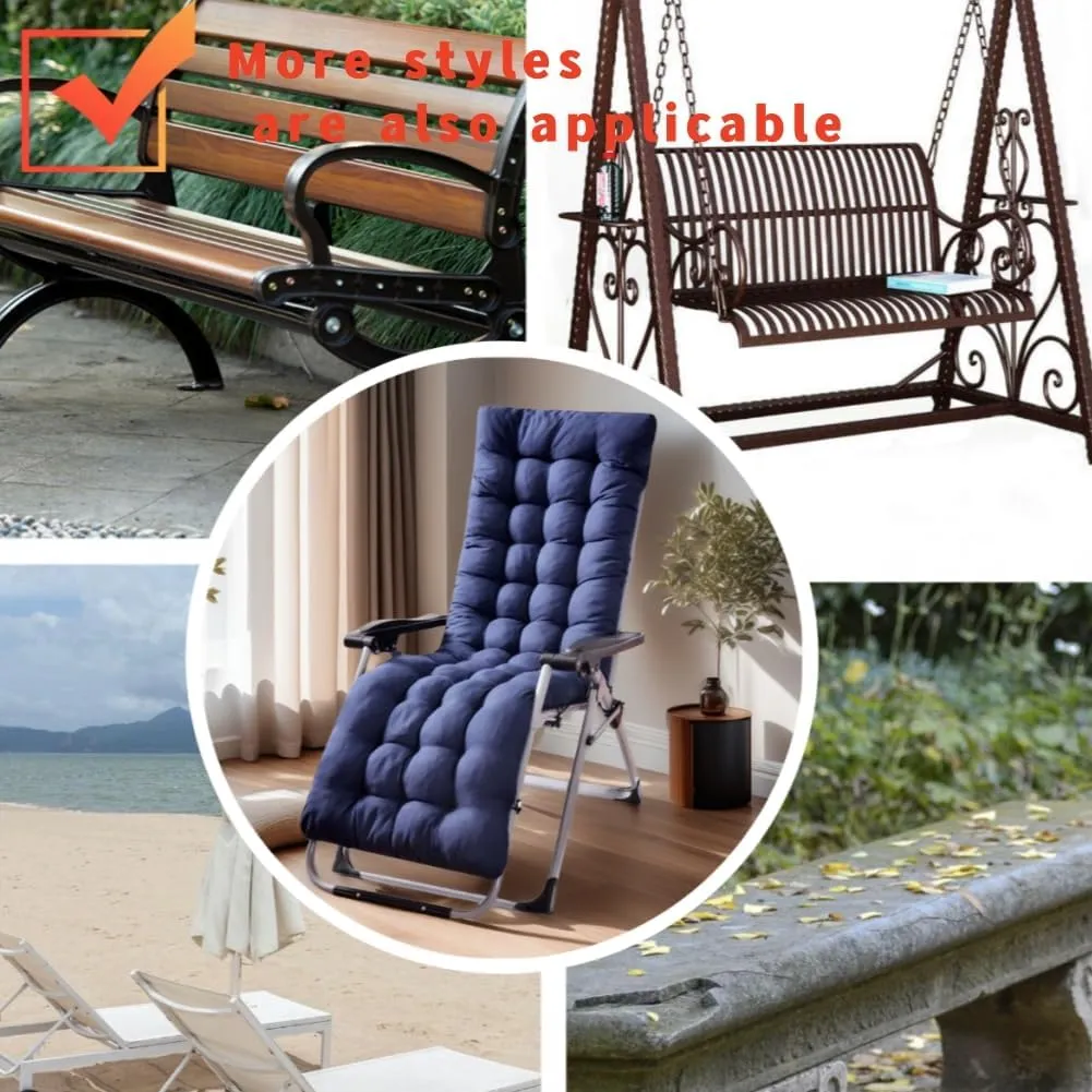 Patio Chaise Lounger Cushion， IndoorOutdoor Rocking Chair Sofa Cushion with 6 Ties， Thick Padded Swing Bench Cushion，61x18.9x3.1in (Light Gray)