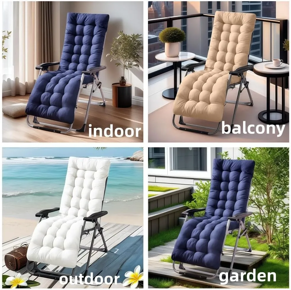 Patio Chaise Lounger Cushion， IndoorOutdoor Rocking Chair Sofa Cushion with 6 Ties， Thick Padded Swing Bench Cushion，61x18.9x3.1in (Light Gray)