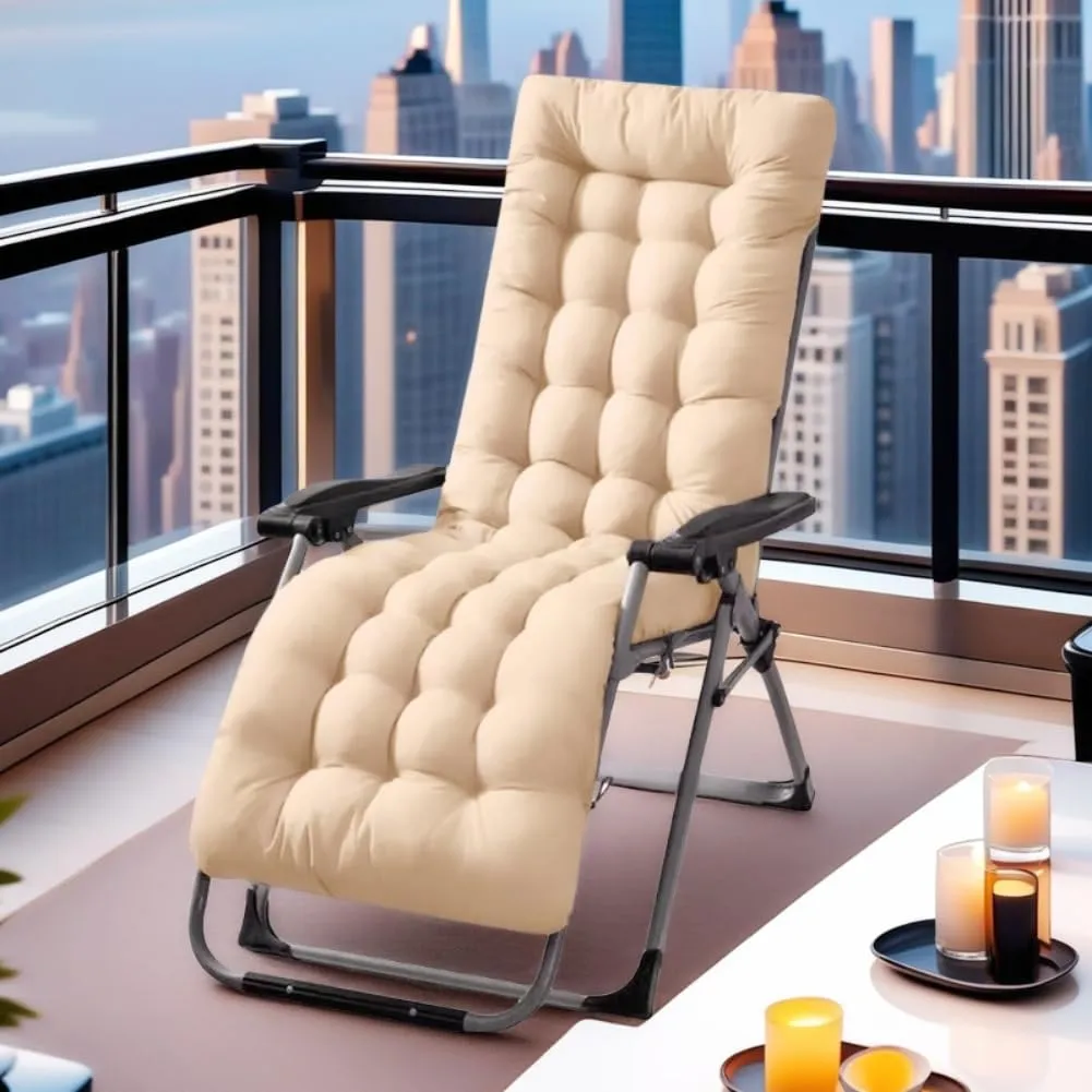 Patio Chaise Lounger Cushion， IndoorOutdoor Rocking Chair Sofa Cushion with 6 Ties， Thick Padded Swing Bench Cushion，61x18.9x3.1in (Light Gray)