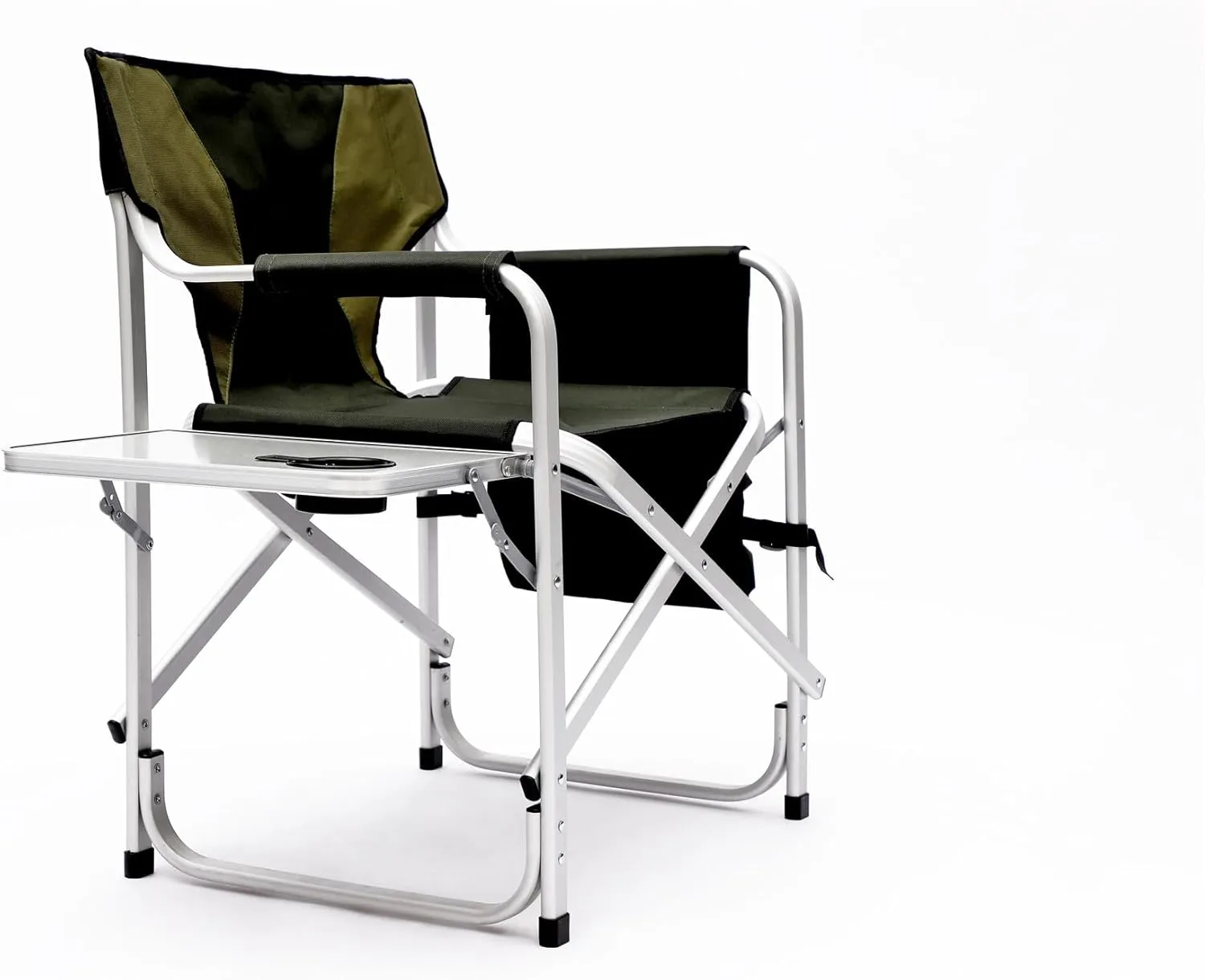 Patio Furniture Conversation Sets,Padded Folding Outdoor Chair with Side Table and Storage Pockets,Lightweight Oversized Chair for indoor, Outdoor Camping, Picnics,Fishing(2PCS Black/Green Chairs)