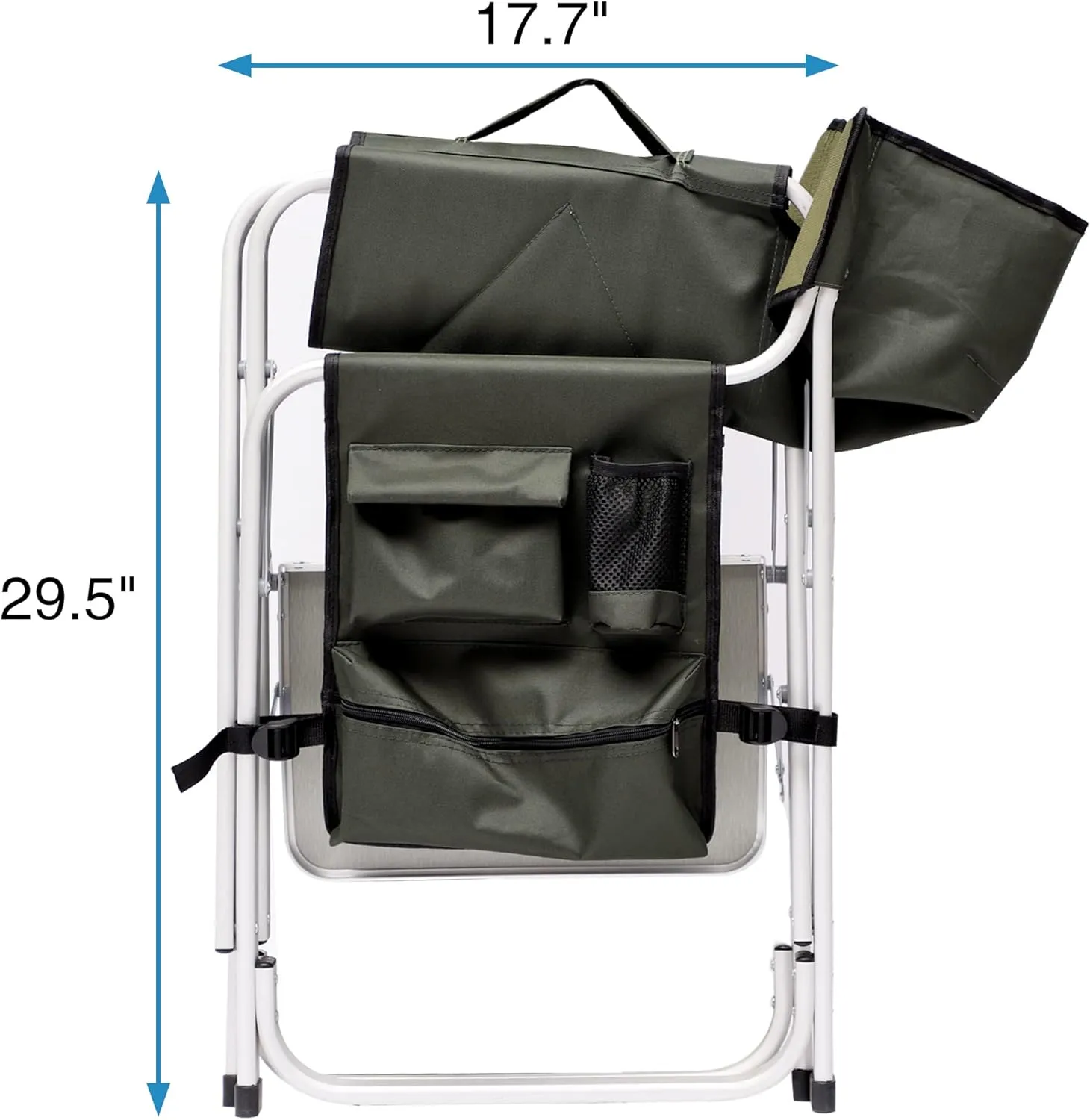 Patio Furniture Conversation Sets,Padded Folding Outdoor Chair with Side Table and Storage Pockets,Lightweight Oversized Chair for indoor, Outdoor Camping, Picnics,Fishing(2PCS Black/Green Chairs)