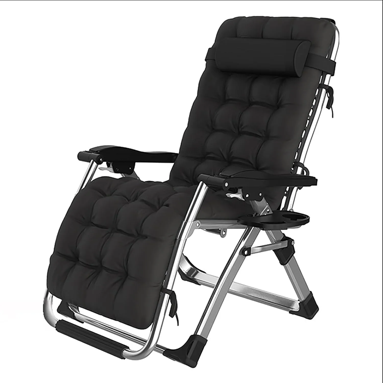 Patio Lounge Chair, Padded Folding Camping & Beach Chair with Adjustable Pillows and Cup Holder for Outdoor Use, Perfect for Poolside, Backyard, and Lawn Relaxation