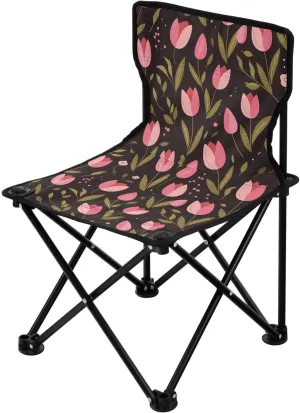 Peach Tulipa Green Leaves Flat Illustration Style Collapsible Ultralight Camp Chair Ultra-Lightweight Backpack Chairs for Adults Carry Bag Included
