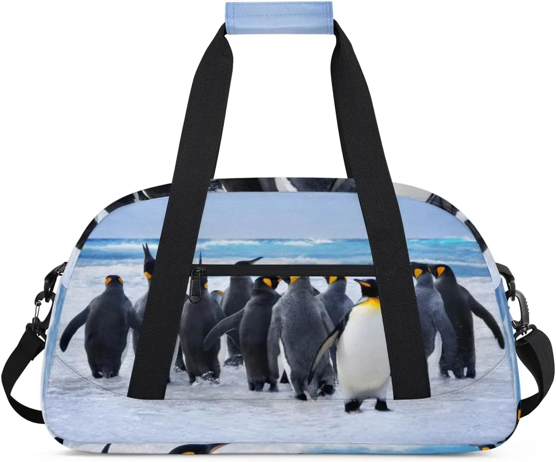 Penguin Kingdom Gym Duffel Bag for Men Women Ocean Sports Tote Bag with Adjustable Shoulder Strap for Dance Gymnastics Traveling Outdoor Camping Overnight Stay