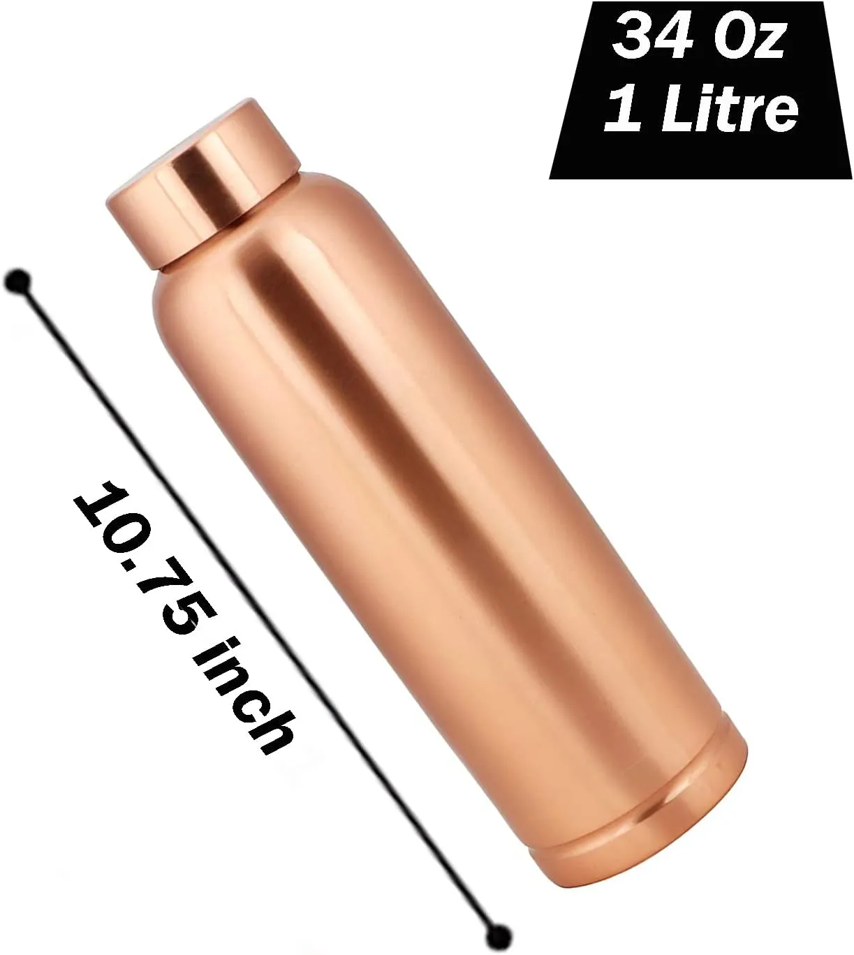 Perilla Home Pure Plain Copper Water Bottle 34 Oz Leak Proof 100% Pure - Ayurvedic Copper Vessel - Drink More Water And Enjoy The Health Benefits Immediately - For Gym, Yoga Bottle - (Cleo)