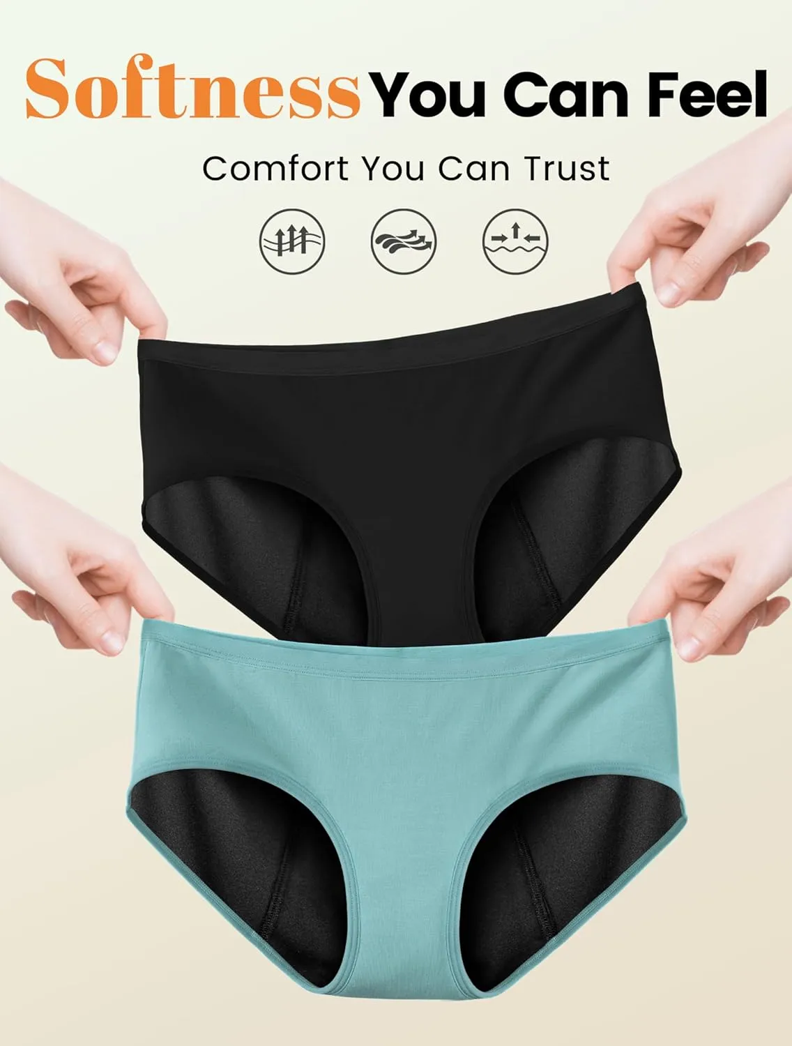 Period Underwear for Women Heavy Flow Soft Absorbent Menstrual Panties Teens Incontinence Leakproof 3 Pack