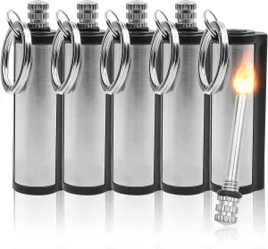 Permanent Match, Magnesium Fire Starter Set, Waterproof Emergency Flint Fire Starter Keychain Lighter for Outdoor Survival, 5-Pack