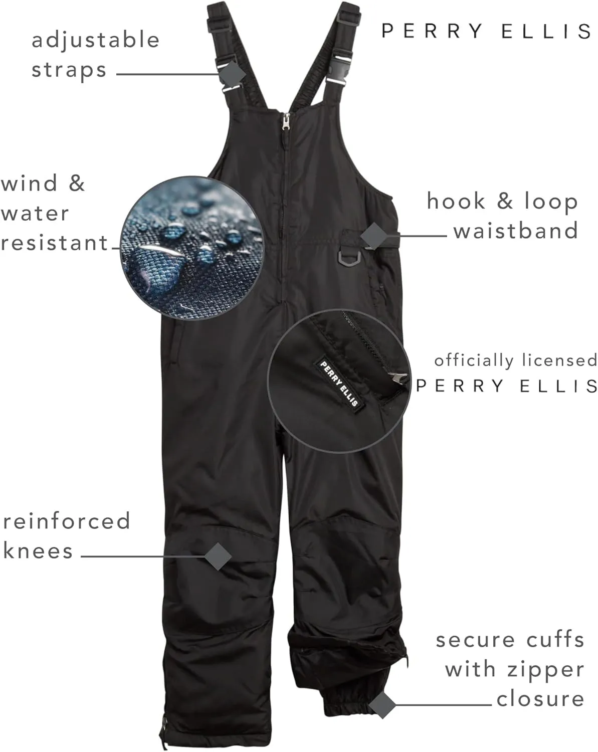 Perry Ellis Boys and Girls Snow Bib - Insulated Waterproof Snow Pants Ski Snowboard Overalls Unisex for Girls and Boys (5-18)