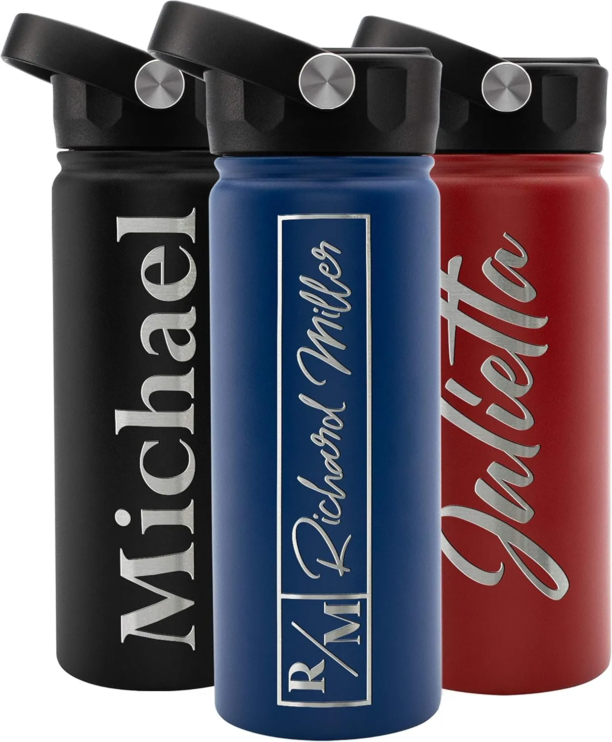 Personalized Water Bottle w Straw Lid Double Wall Insulated | 18 oz - 12 Font - Royal Blue | 9 Color Custom Water Bottle w Name and Text, BPA Free - Non Sweat - Vacuum Insulated