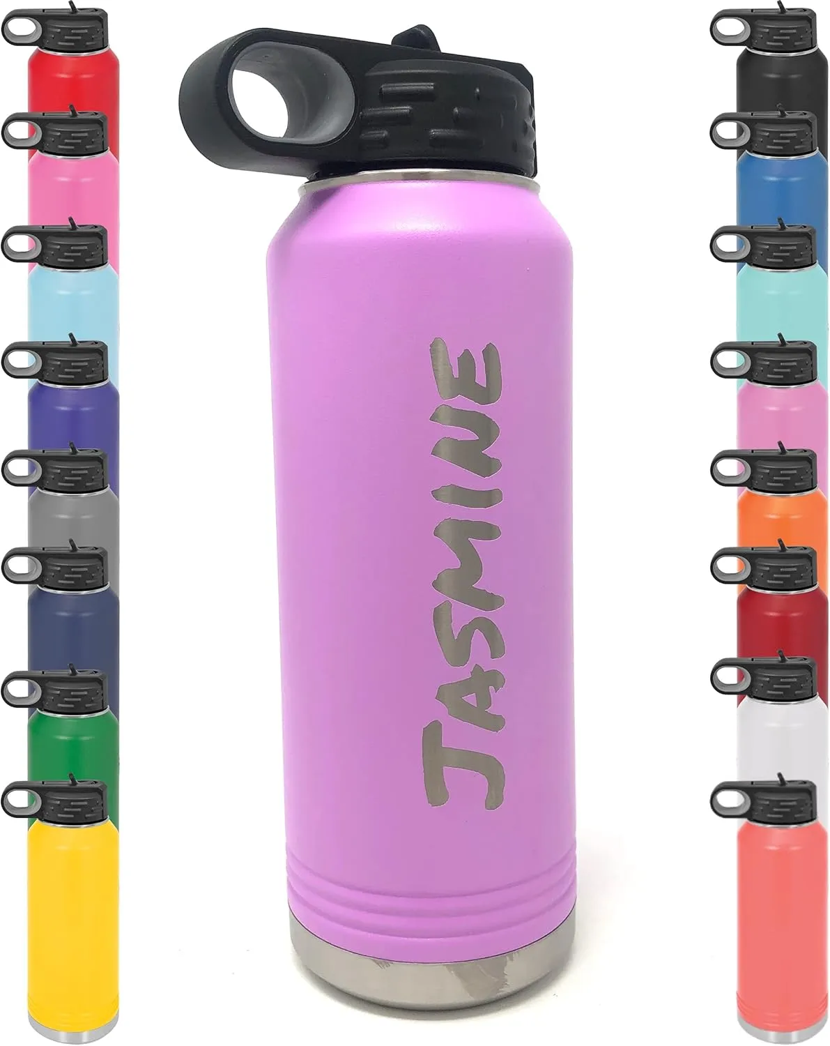 Personalized Water Bottle w/Straw & Lid, 32 oz - Light Purple | Custom Stainless Steel Sport Water Bottle, School Water Bottle w/Name and Text - Double-Wall, Vacuum Insulated Custom Water Bottle
