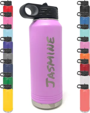 Personalized Water Bottle w/Straw & Lid, 32 oz - Light Purple | Custom Stainless Steel Sport Water Bottle, School Water Bottle w/Name and Text - Double-Wall, Vacuum Insulated Custom Water Bottle