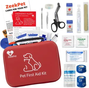 PET Cat & Dog First Aid Kit Home Outdoor Hiking Car Emergency Kit EVA Waterproof Pet Travel Kit with Tick Remover, Slip Leash&Pet Emergency Card