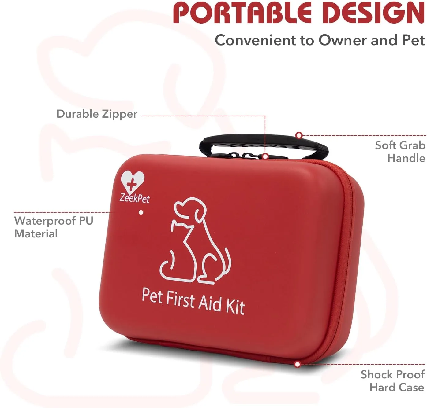 PET Cat & Dog First Aid Kit Home Outdoor Hiking Car Emergency Kit EVA Waterproof Pet Travel Kit with Tick Remover, Slip Leash&Pet Emergency Card
