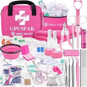 Pet First Aid Kit - 136pcs Pink - Emergency Essential