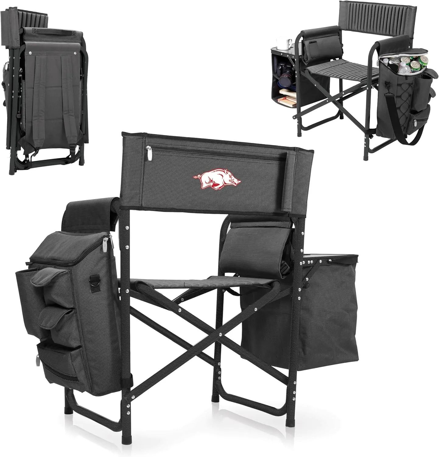 PICNIC TIME NCAA Arkansas Razorbacks Fusion Camping Chair with Side Table and Soft Cooler - Beach Chair for Adults - Lawn Chair