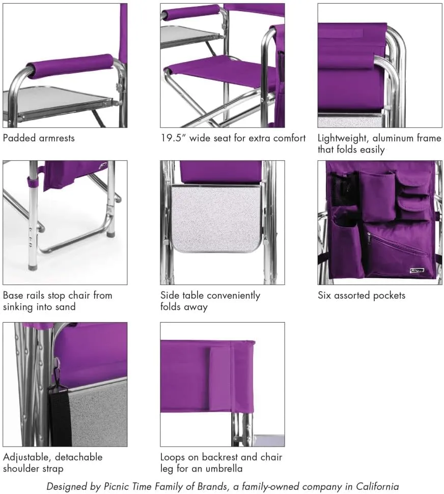 PICNIC TIME NCAA Cal Bears Sports Chair with Side Table - Beach Chair - Camp Chair for Adults