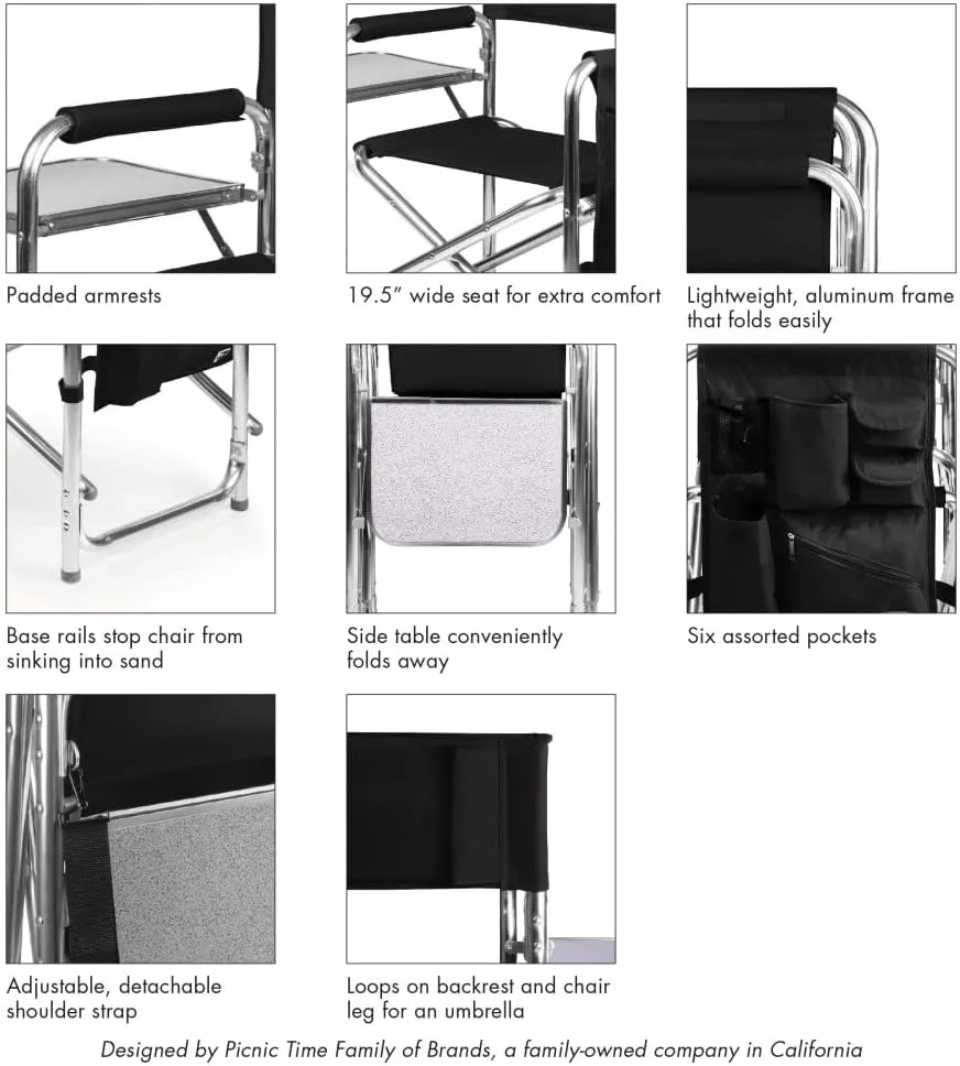 PICNIC TIME NCAA Cal Bears Sports Chair with Side Table - Beach Chair - Camp Chair for Adults