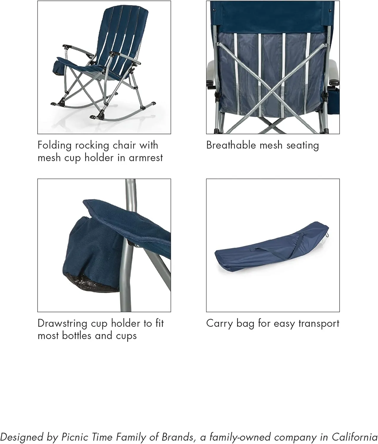 PICNIC TIME NCAA Outdoor Rocking, XL Heavy Duty Camping Chair for Adults