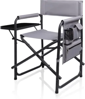 PICNIC TIME Sports Chair with Side Table, Camping Chair, Beach Chair, Camp Chair for Adults (Gray with Black Accents)