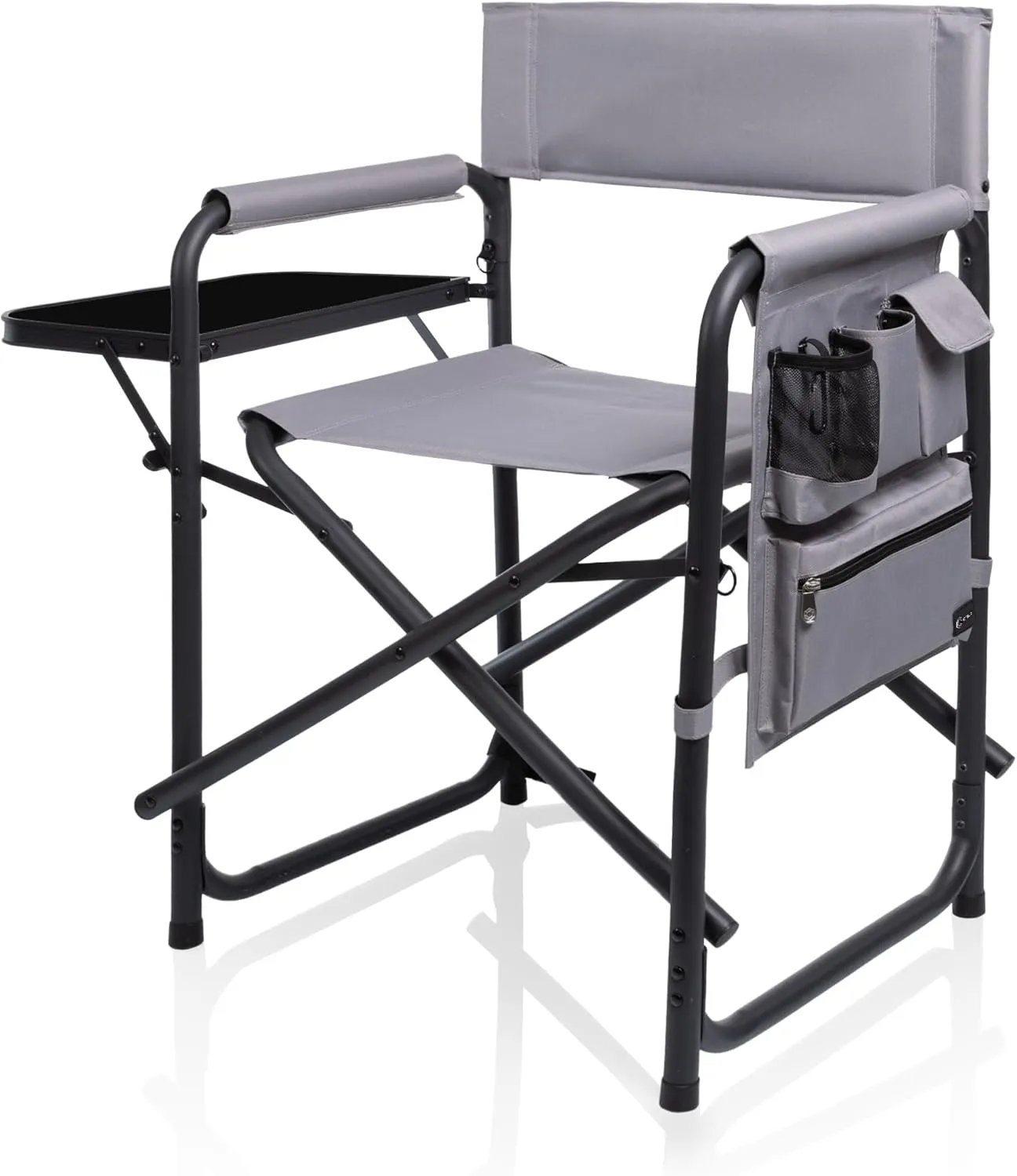 PICNIC TIME Sports Chair with Side Table, Camping Chair, Beach Chair, Camp Chair for Adults (Gray with Black Accents)