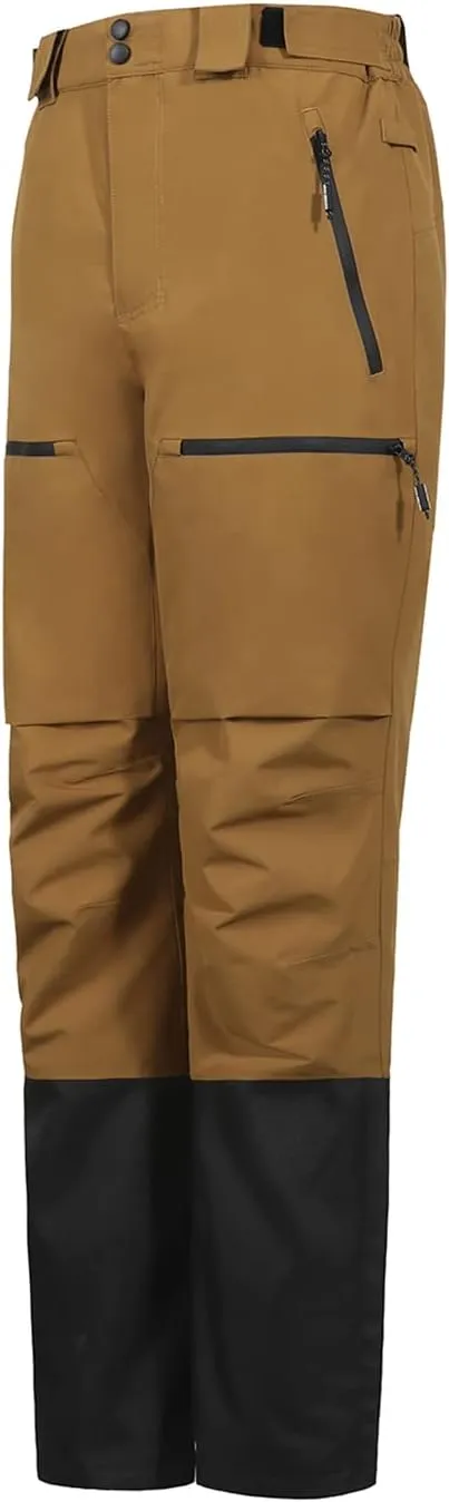 Pioneer Camp Mens Snow Ski Pants Waterproof Insulated Fleece Lined Snowboard Hiking Outdoor Zipper Bottom Leg With Suspenders