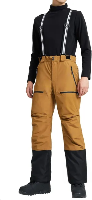 Pioneer Camp Mens Snow Ski Pants Waterproof Insulated Fleece Lined Snowboard Hiking Outdoor Zipper Bottom Leg With Suspenders