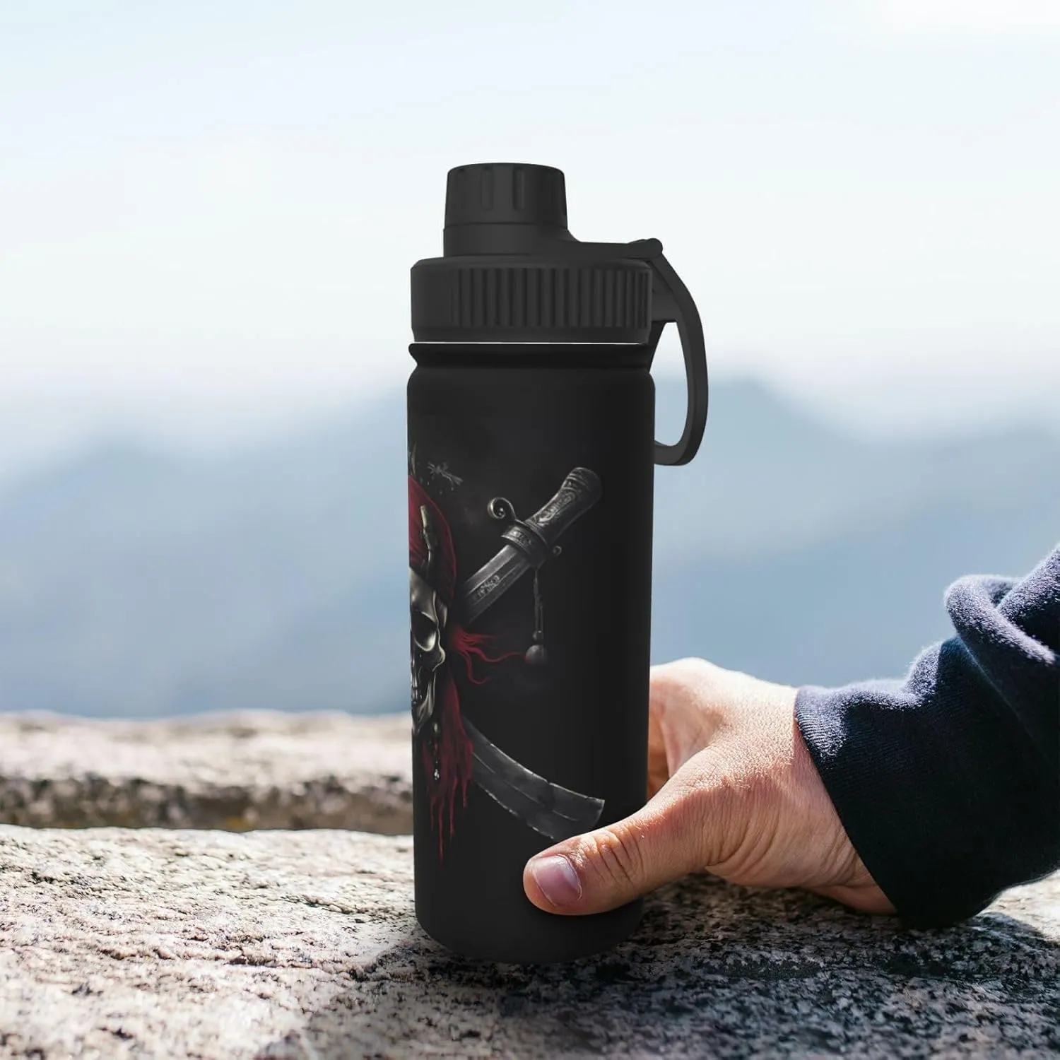 Pirates Flag 18 OZ Insulated Stainless Steel Bottles, Sports Water Tumbler with Lid Unisex Insulated Water Cup for Outdoor Sports Hiking Cycling
