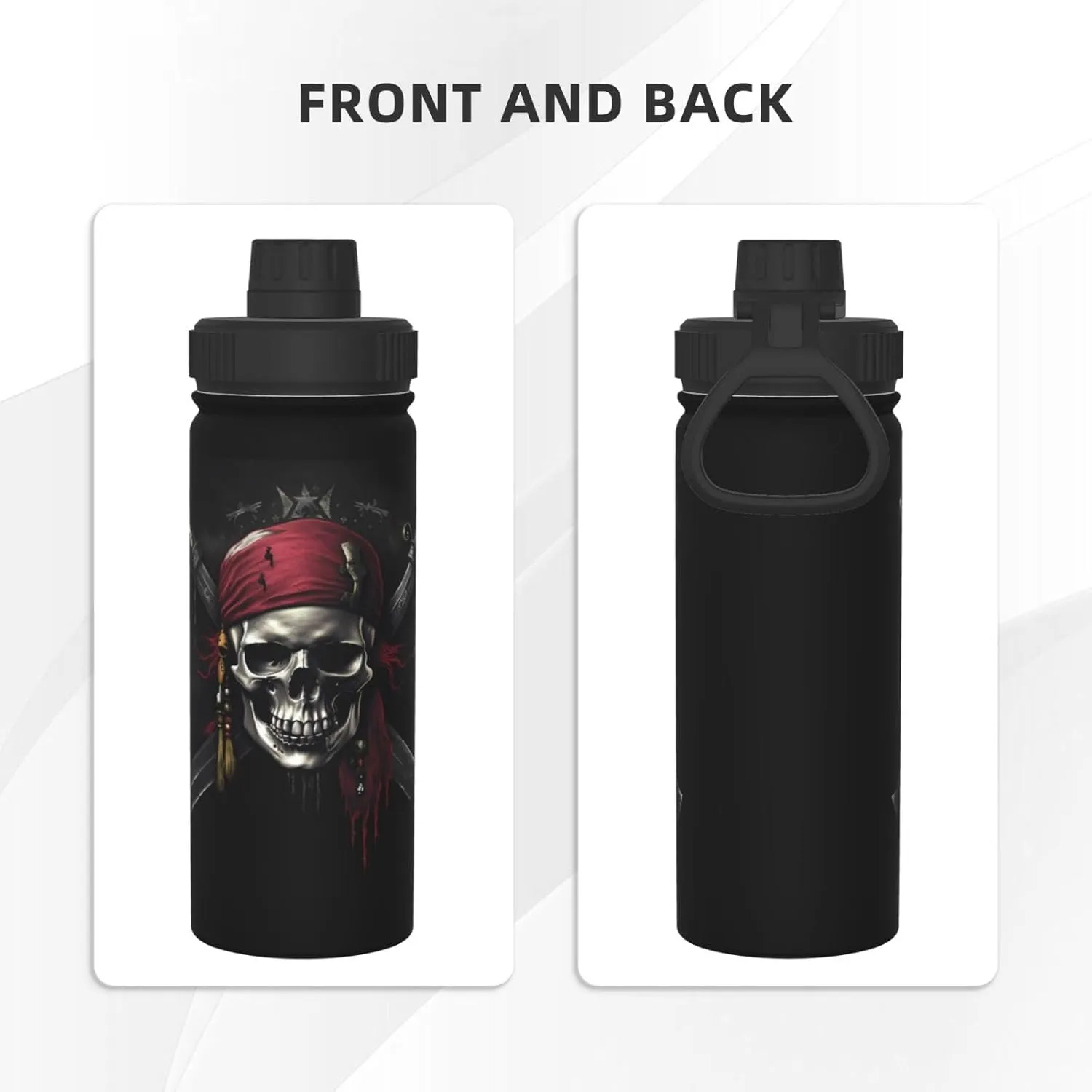 Pirates Flag 18 OZ Insulated Stainless Steel Bottles, Sports Water Tumbler with Lid Unisex Insulated Water Cup for Outdoor Sports Hiking Cycling