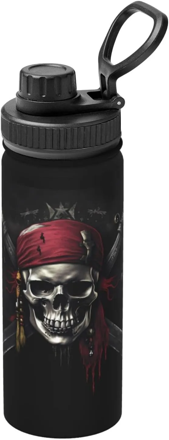 Pirates Flag 18 OZ Insulated Stainless Steel Bottles, Sports Water Tumbler with Lid Unisex Insulated Water Cup for Outdoor Sports Hiking Cycling