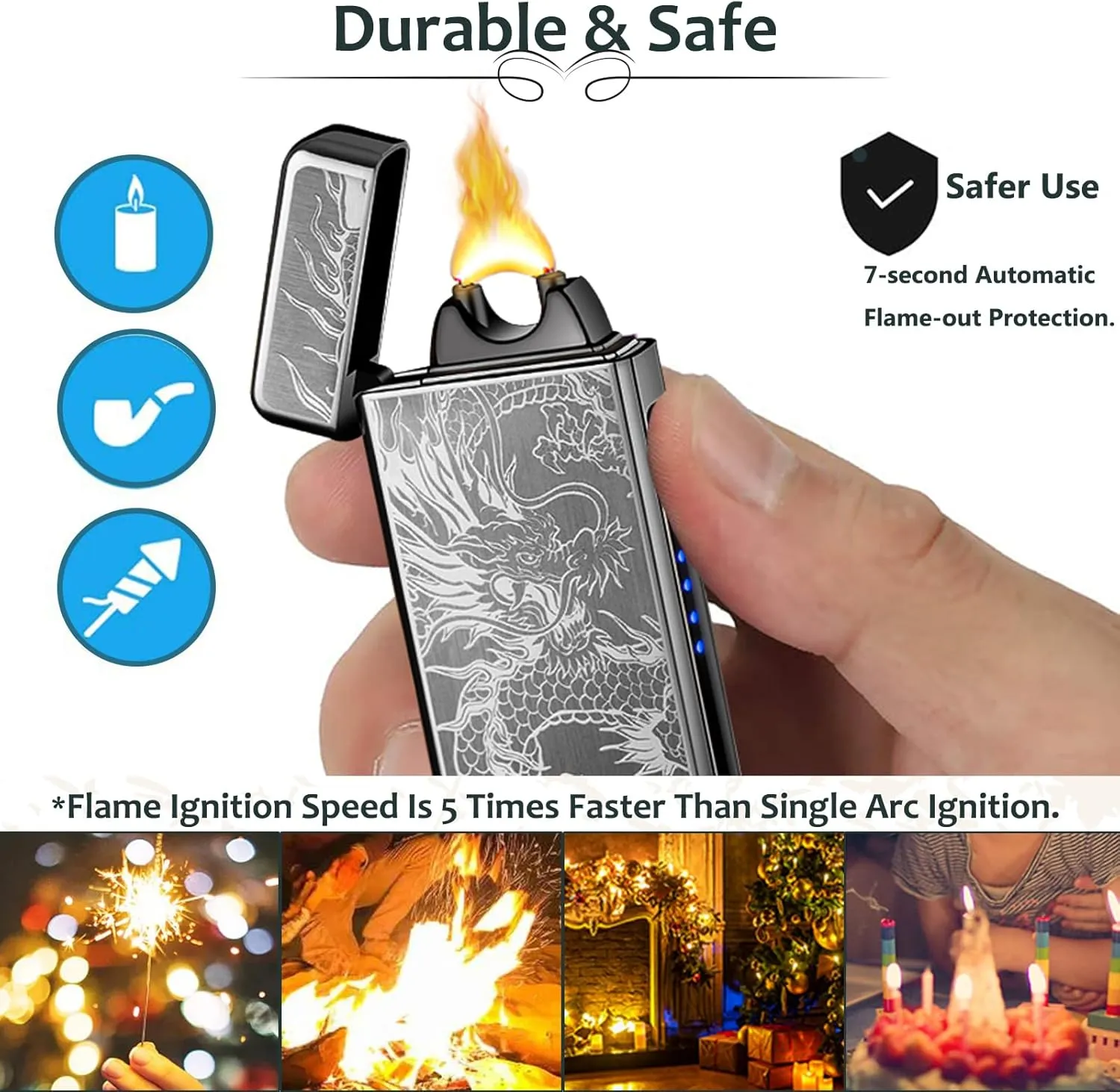 Plasma Lighter - USB Rechargeable, Electric Arc, Windproof Flame Lighter with LED Display for Candles, Incense Sticks, Outdoor Camping (Black Dragon)