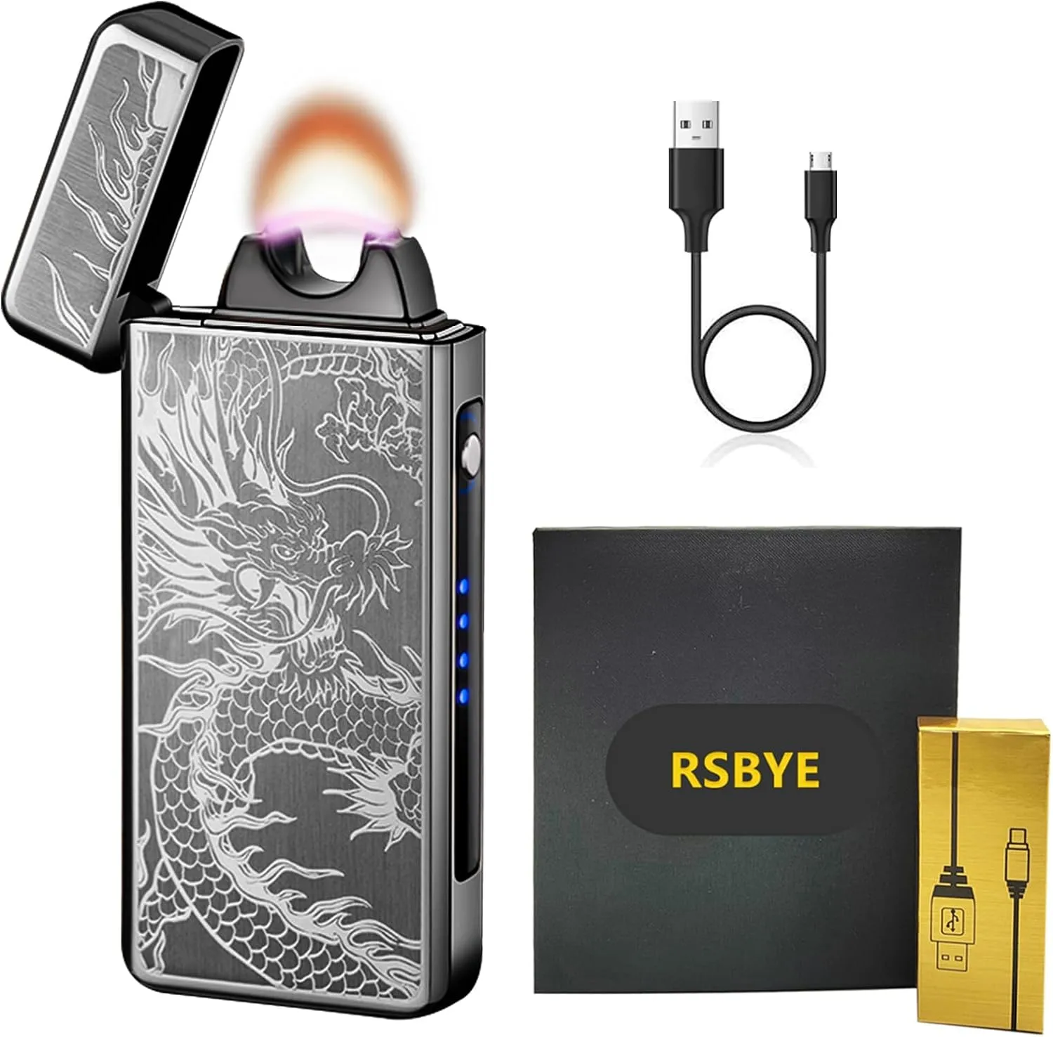 Plasma Lighter - USB Rechargeable, Electric Arc, Windproof Flame Lighter with LED Display for Candles, Incense Sticks, Outdoor Camping (Black Dragon)