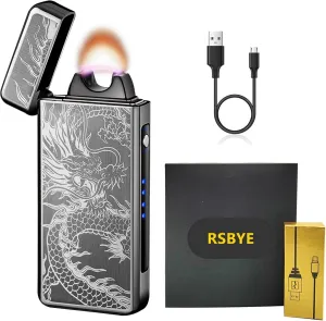 Plasma Lighter - USB Rechargeable, Electric Arc, Windproof Flame Lighter with LED Display for Candles, Incense Sticks, Outdoor Camping (Black Dragon)