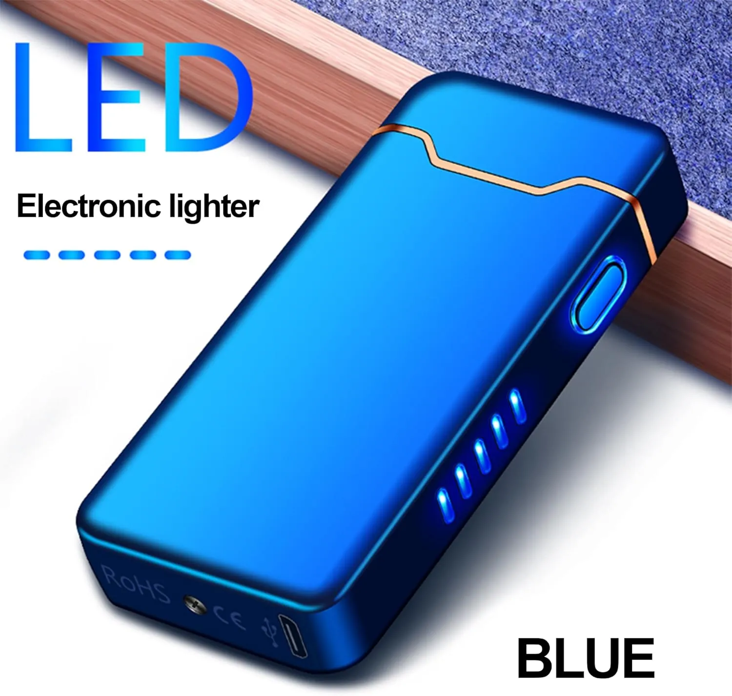 Plasma Rechargeable Electric Lighter with LED Battery Indicator Strong Flame, USB Convenient Charging, Windproof Lighter Outdoor（B-Blue