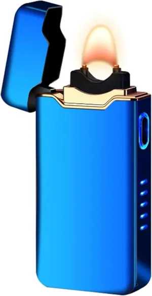 Plasma Rechargeable Electric Lighter with LED Battery Indicator Strong Flame, USB Convenient Charging, Windproof Lighter Outdoor（B-Blue