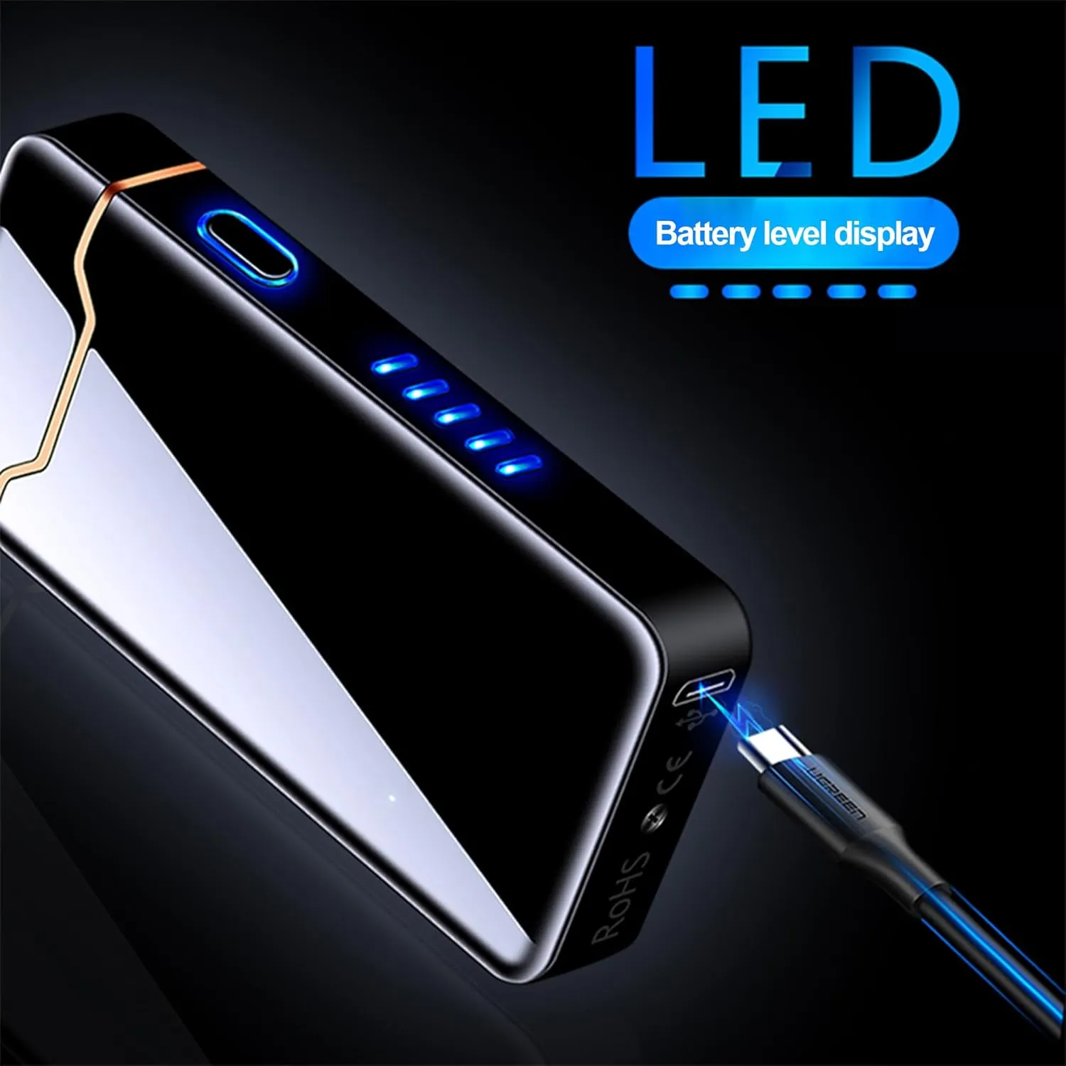Plasma Rechargeable Electric Lighter with LED Battery Indicator Strong Flame, USB Convenient Charging, Windproof Lighter Outdoor（B-Blue