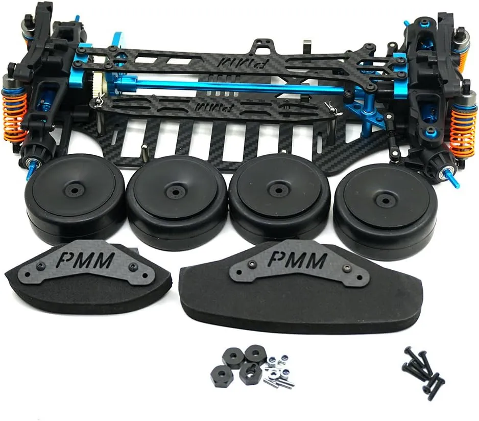 Plastic&Carbon Fiber Shaft Drive 4WD Chassis RC Touring Car Frame Body Kit with 4 Wheels Shock Absorbers for Tamiya TT01 TT01E 1/10 RC Drift Car DIY Part Upgrade Components Frame Kit