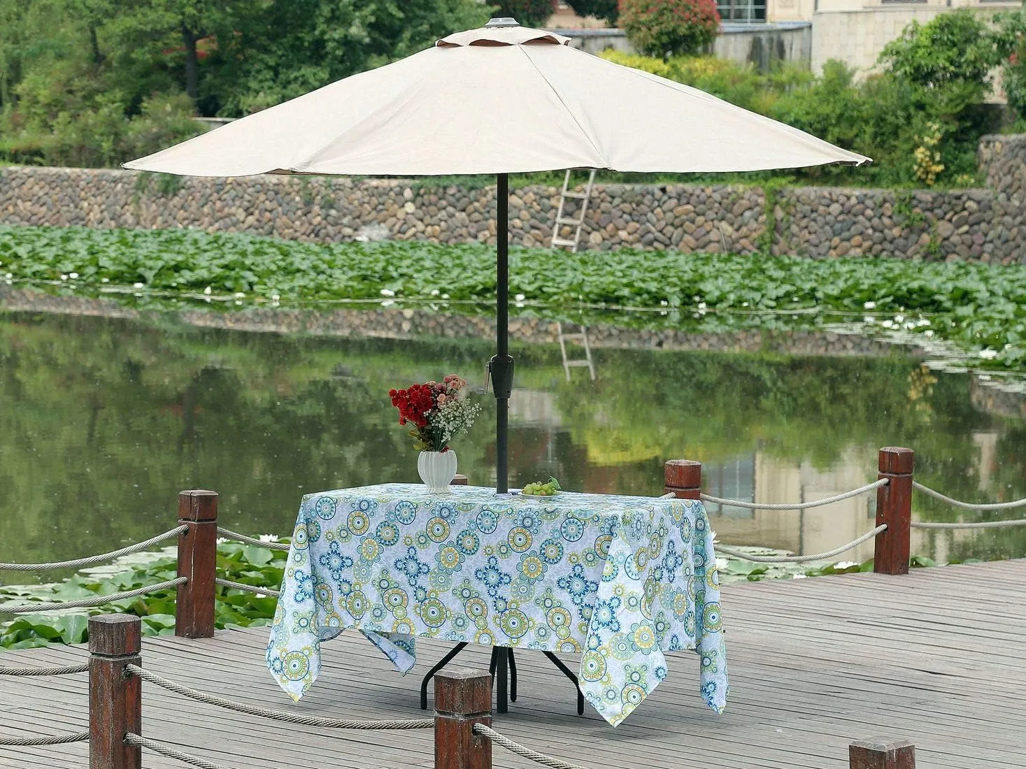 Poise3EHome Outdoor Tablecloth Rectangle with Umbrella Hole Waterproof Flower Easter Tablecloth f for Spring Picnic Party Patio Table Camping, Floral (60X104 Zipper)
