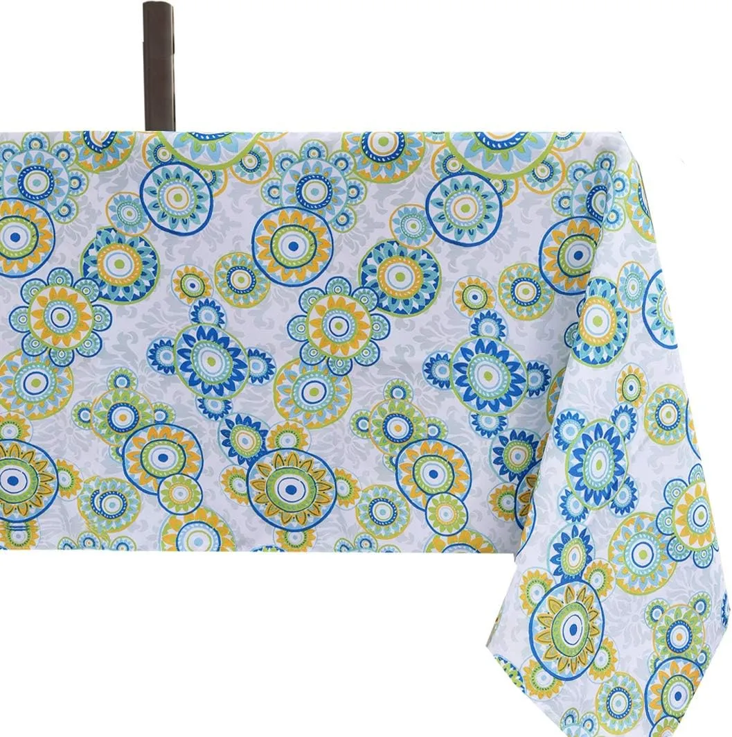 Poise3EHome Outdoor Tablecloth Rectangle with Umbrella Hole Waterproof Flower Easter Tablecloth f for Spring Picnic Party Patio Table Camping, Floral (60X104 Zipper)