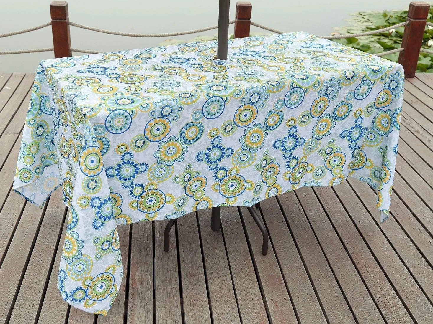 Poise3EHome Outdoor Tablecloth Rectangle with Umbrella Hole Waterproof Flower Easter Tablecloth f for Spring Picnic Party Patio Table Camping, Floral (60X104 Zipper)