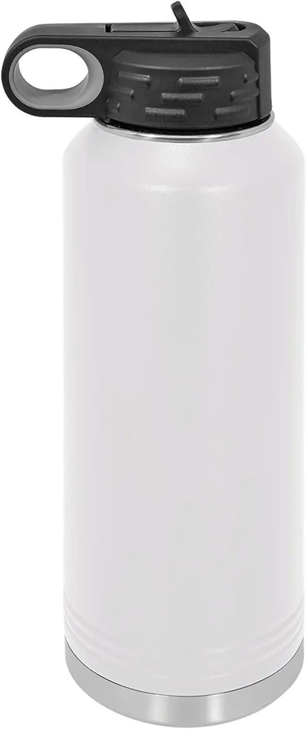 Polar Camel 40 oz Stainless Steel Water Bottle with Flip Top Lid and Straw (White)