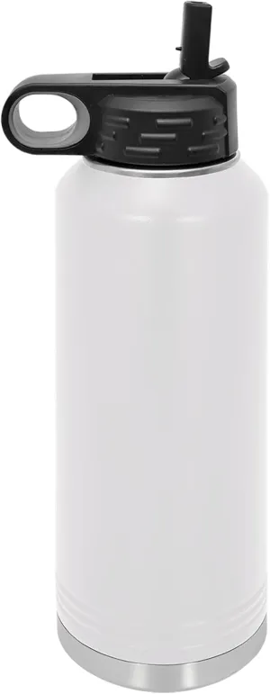 Polar Camel 40 oz Stainless Steel Water Bottle with Flip Top Lid and Straw (White)