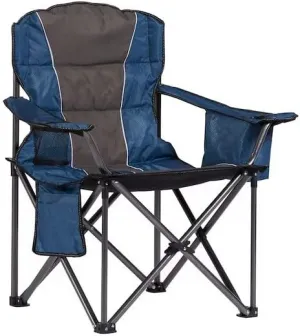 Polyester Folding Camping Chair with Cup Holders and Built-in Cooler Bag, 400 lb Capacity, Padded Design, Portable with Carrying Strap, Blue and Gray