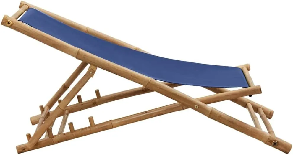 Pool Chairs,Lawn Chairs,Egg Chair,Camping Chair,Deck Chair Bamboo and Canvas Navy BlueFor Gardens, patios, Balconies