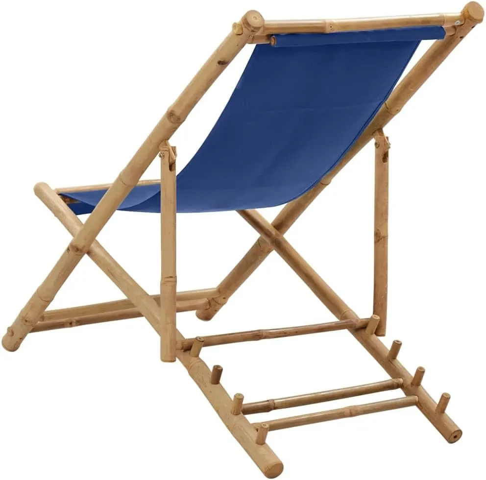 Pool Chairs,Lawn Chairs,Egg Chair,Camping Chair,Deck Chair Bamboo and Canvas Navy BlueFor Gardens, patios, Balconies
