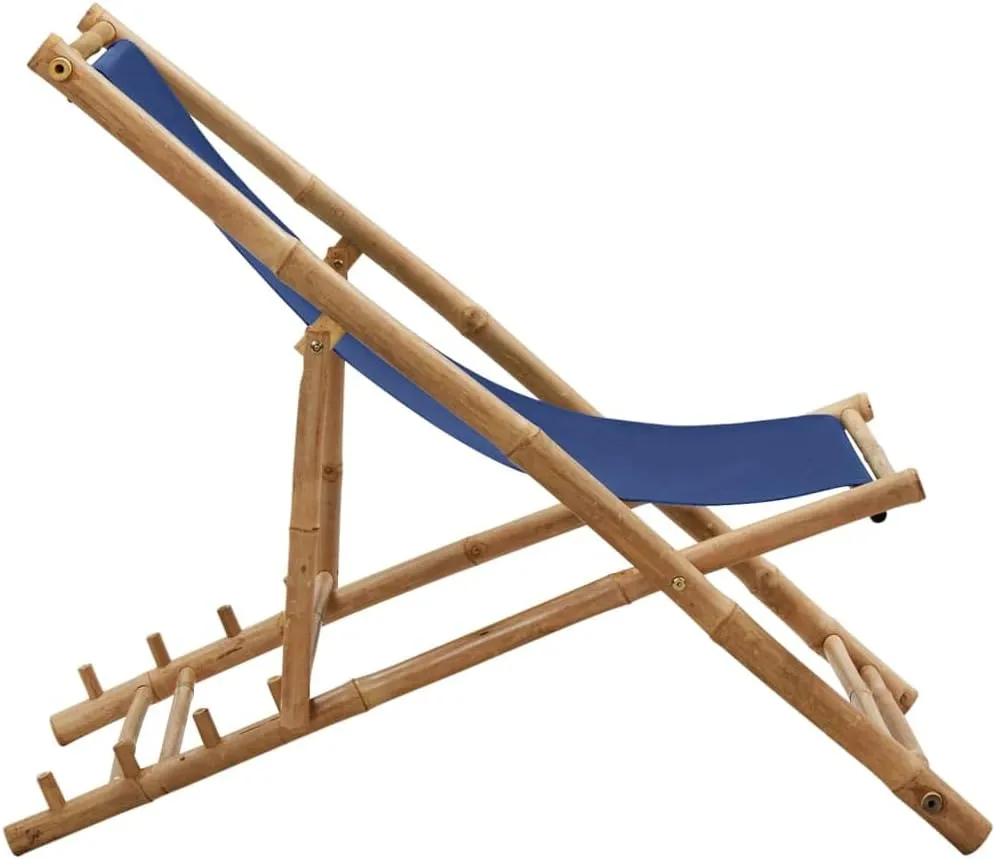 Pool Chairs,Lawn Chairs,Egg Chair,Camping Chair,Deck Chair Bamboo and Canvas Navy BlueFor Gardens, patios, Balconies