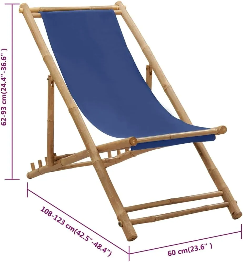 Pool Chairs,Lawn Chairs,Egg Chair,Camping Chair,Deck Chair Bamboo and Canvas Navy BlueFor Gardens, patios, Balconies