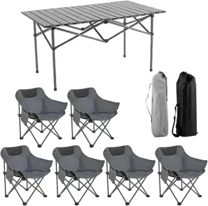 Portable Aluminum Camping Table Set with Foldable Design Lightweight Roll up Table Top for Picnic BBQ Garden Hiking Fishing Includes Air Fur Set