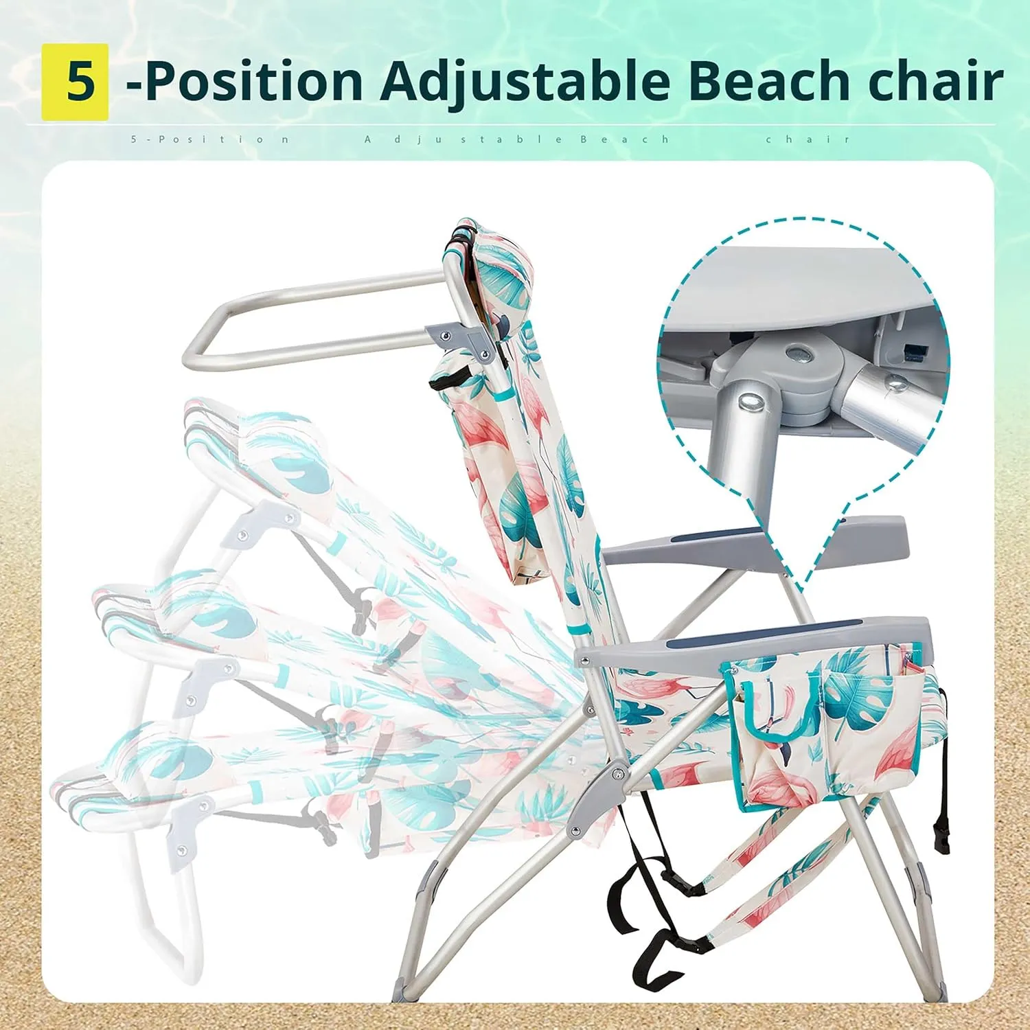 Portable Beach Chair Chair with Backrest, Load 220 LBS, Collapsible Outdoor Folding Chair for Hiking, Picnic, Festival, Camping and Sports, 24.8"L x 27.56"W x 38.98"H, Easy Set Up, Pink Bird