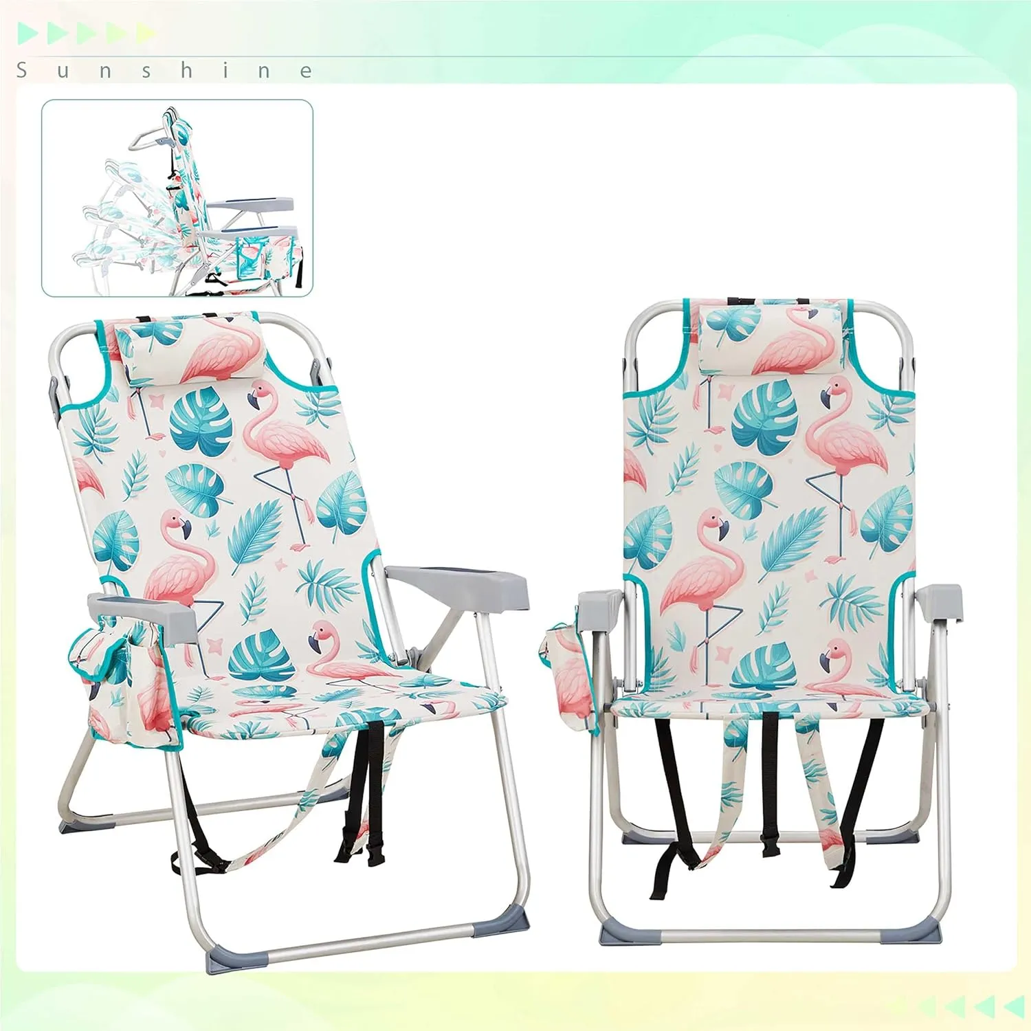Portable Beach Chair Chair with Backrest, Load 220 LBS, Collapsible Outdoor Folding Chair for Hiking, Picnic, Festival, Camping and Sports, 24.8"L x 27.56"W x 38.98"H, Easy Set Up, Pink Bird